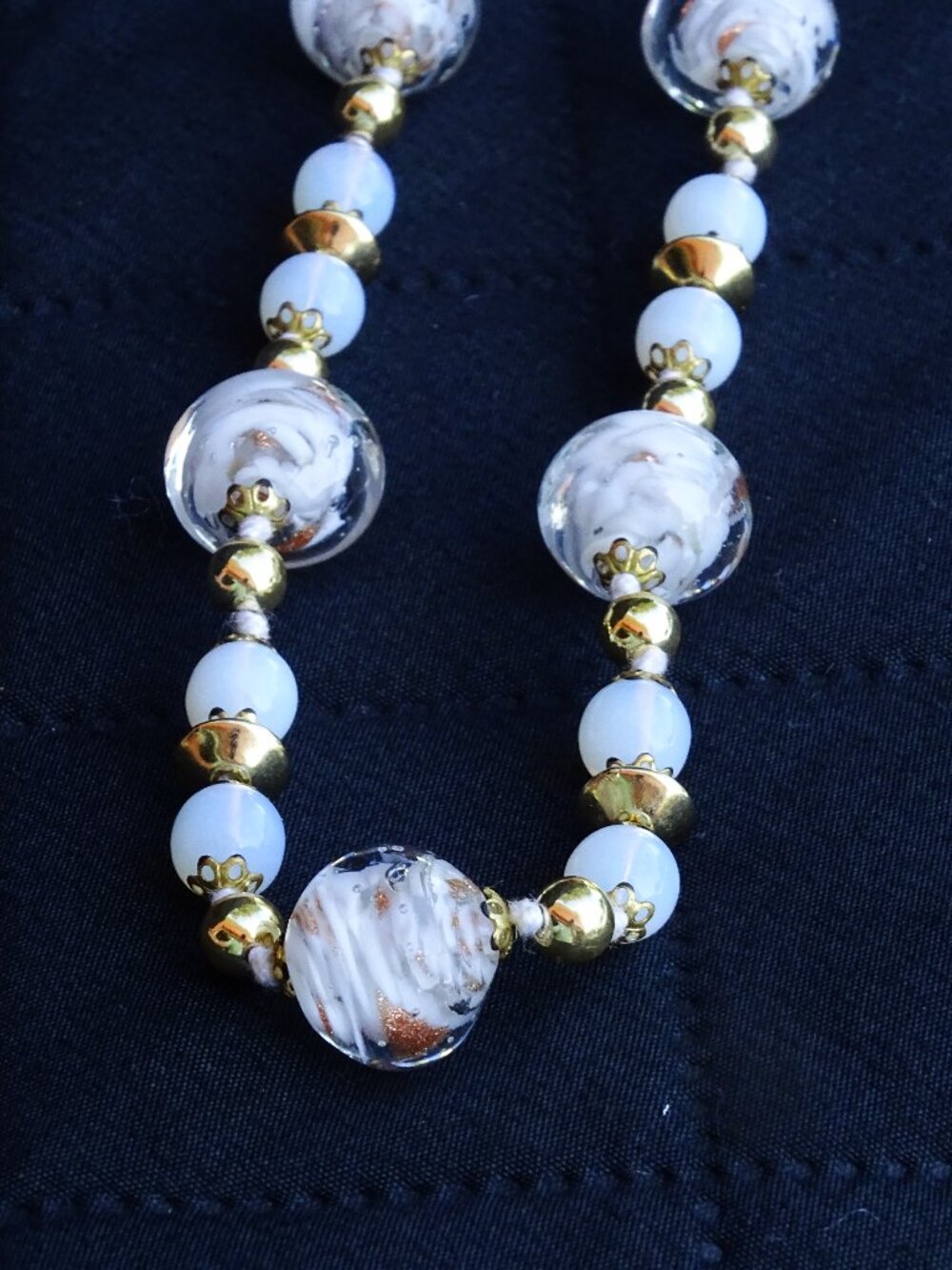 White and Gold Murano Style Bead Necklace